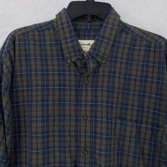 Eddie Bauer Blue Brown Plaid Flannel Long‎ Sleeve Shirt Mens XL - Picture 3 of 8